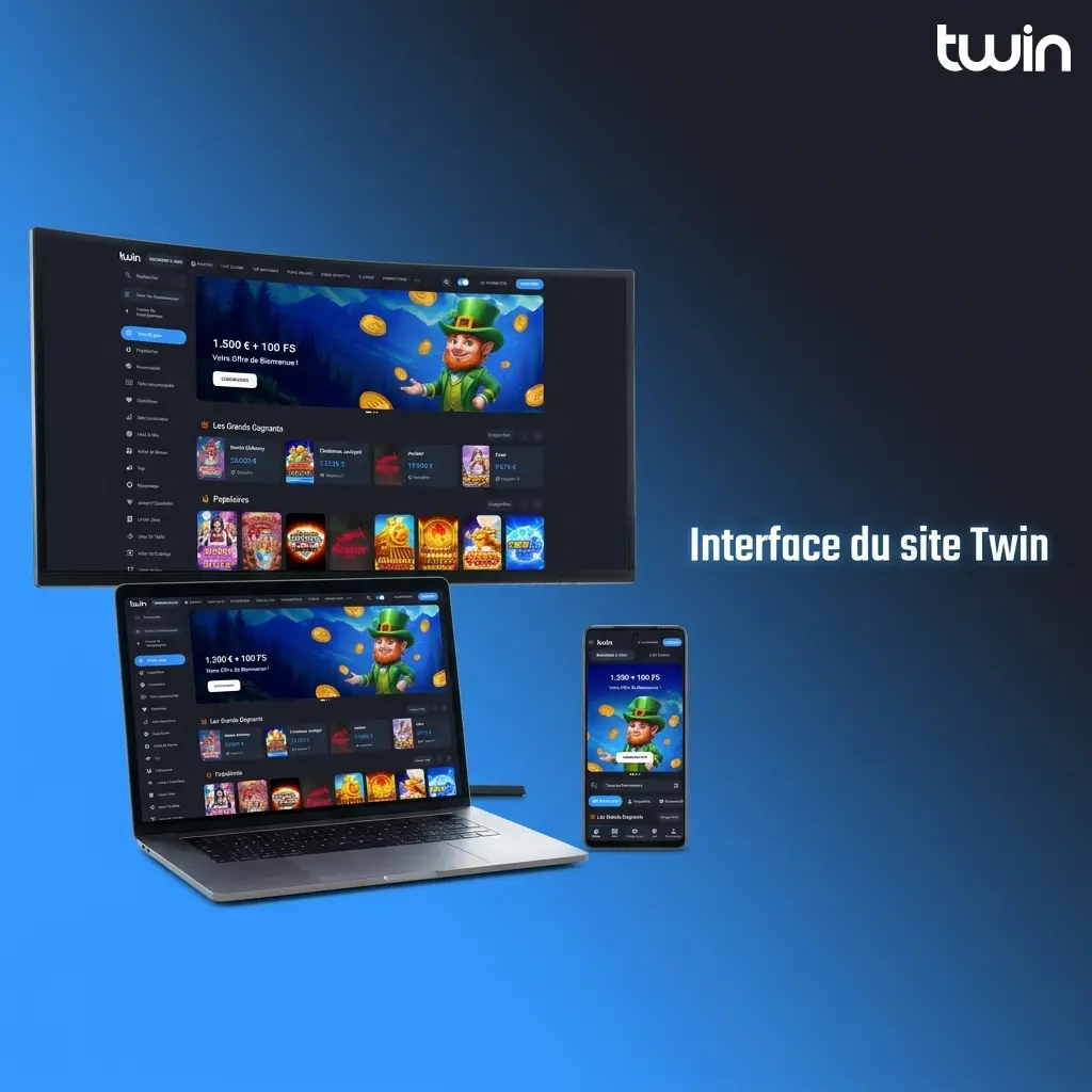 Interface du site Twin en France avec menus sport, casino, casino en direct, promotions, caisse et compte