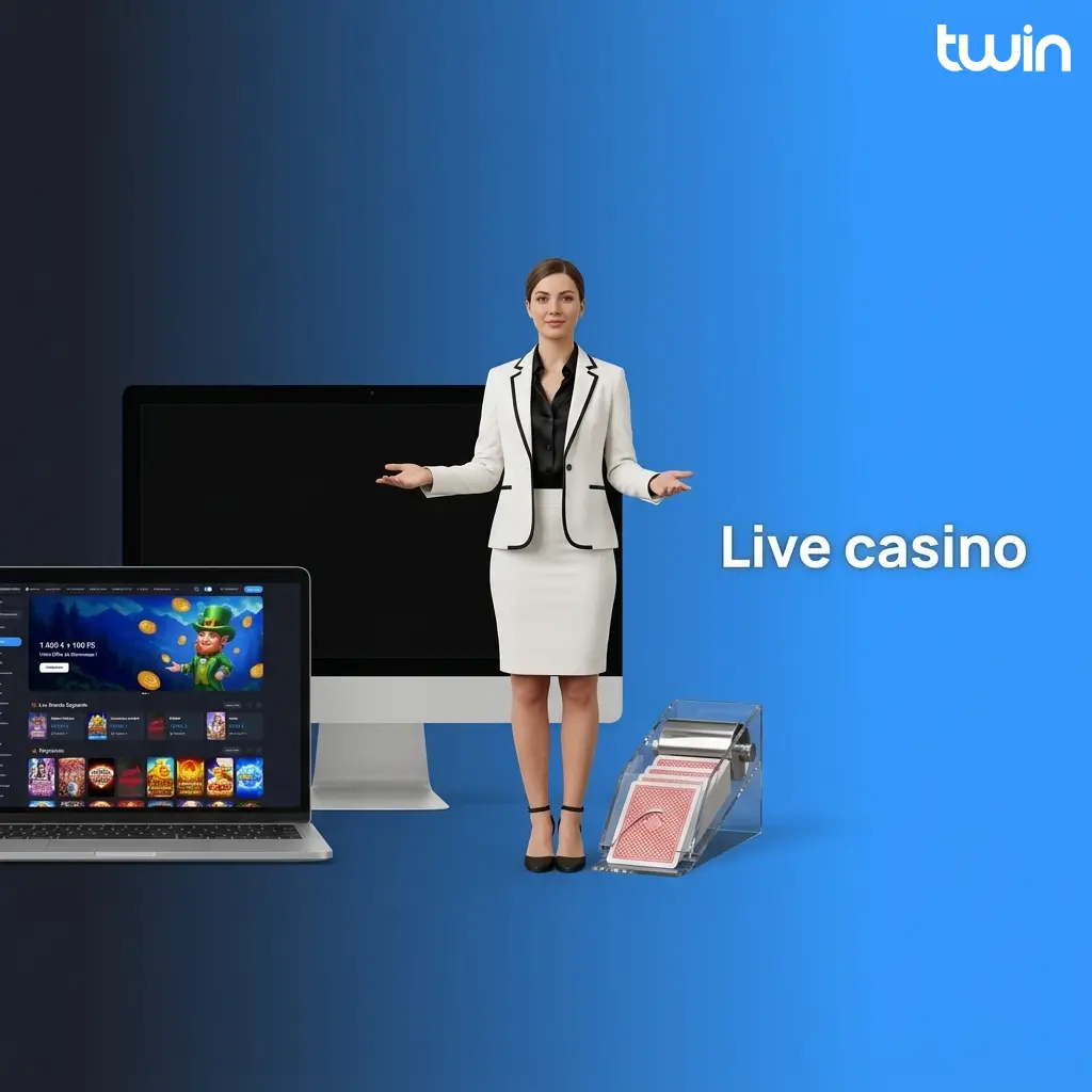 Croupier de casino en direct avec roulette, cartes physiques et interface de mises en ligne